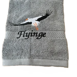 Frotté handduk med maskin broderat stork  motiv Trevlig present !