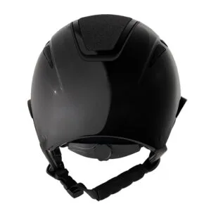 Hansbo Sport Mips Air Shiny Ridhjälm. Elegant bred matt solskärm, glittrande panel kantad av en stilfull cromad ram i symbios med matt omringande detalj.